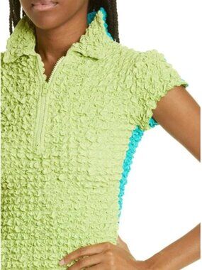 KkCo Split Popcorn Polo in the Lime/Aqua